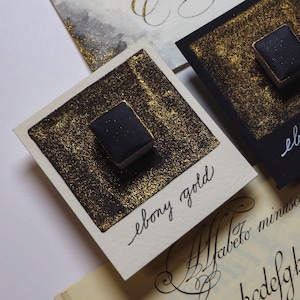 Ebony Gold - SHIMMER Color for Calligraphy - Solid Ink - Single Half Pan of Handmade Metallic Watercolor