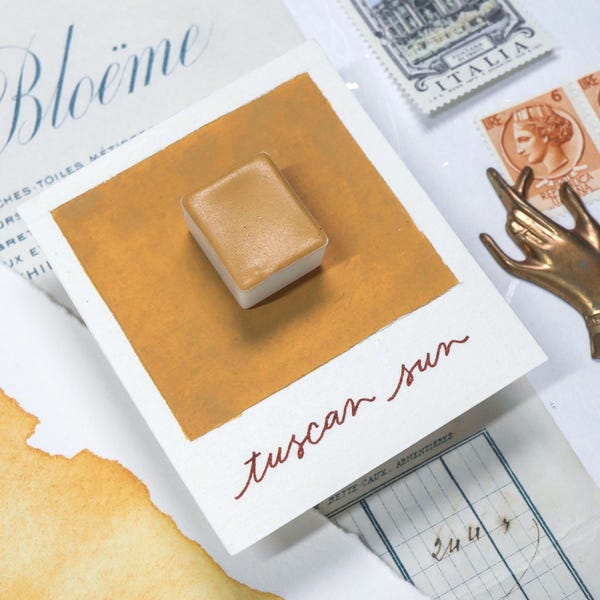 Sol de la Toscana - Tinta sólida para caligrafía CREMA Color - Media pastilla individual de acuarela mate hecha a mano