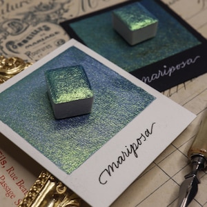 Mariposa - SHIMMER Color Calligraphy Solid Ink - Single Half Pan of Handmade Metallic Multichrome Watercolor