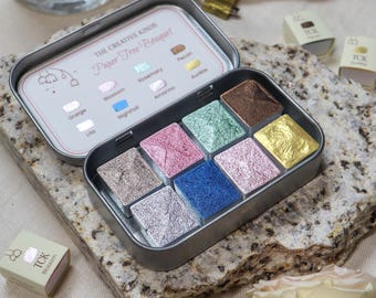 Ramo de Árbol de Papel - Set de Acuarelas Artesanales - Medias Pastillas Metálicas Brillantes para Caligrafía/Letra/Diario - Calidad Profesional