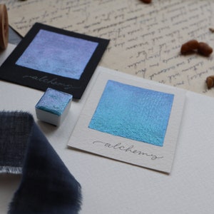 Alchemy - SHIMMER Color Calligraphy Solid Ink - Single Half Pan of Handmade Metallic Watercolor