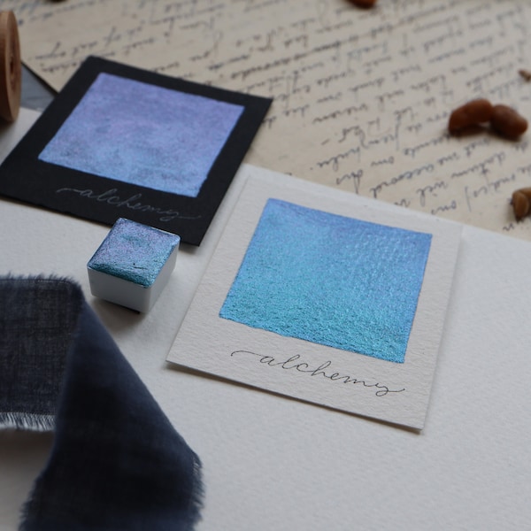 Alchemy - Tinta sólida caligráfica de color SHIMMER - Media pastilla de acuarela metálica hecha a mano