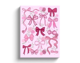 Love Swirl Fancy Bow Canvas, Girly Wall Art< Grand Millenial Art, Bow Wall Art