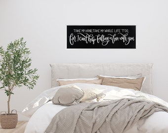 Black Falling In Love With You Framed Canvas Sign, Over The Bed Sign, Above The Bed Sign, Sign For Bedroom