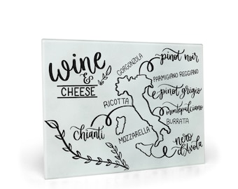 Wine And Cheese Cutting Board, Glass Cutting Board Hot Plate, Housewarming Kitchen Gift, Italian Gifts For Woman