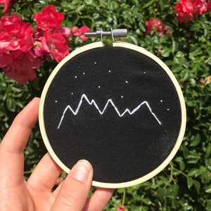 Simple Mountain Scene with Stars-4in. Embroidery Hoop