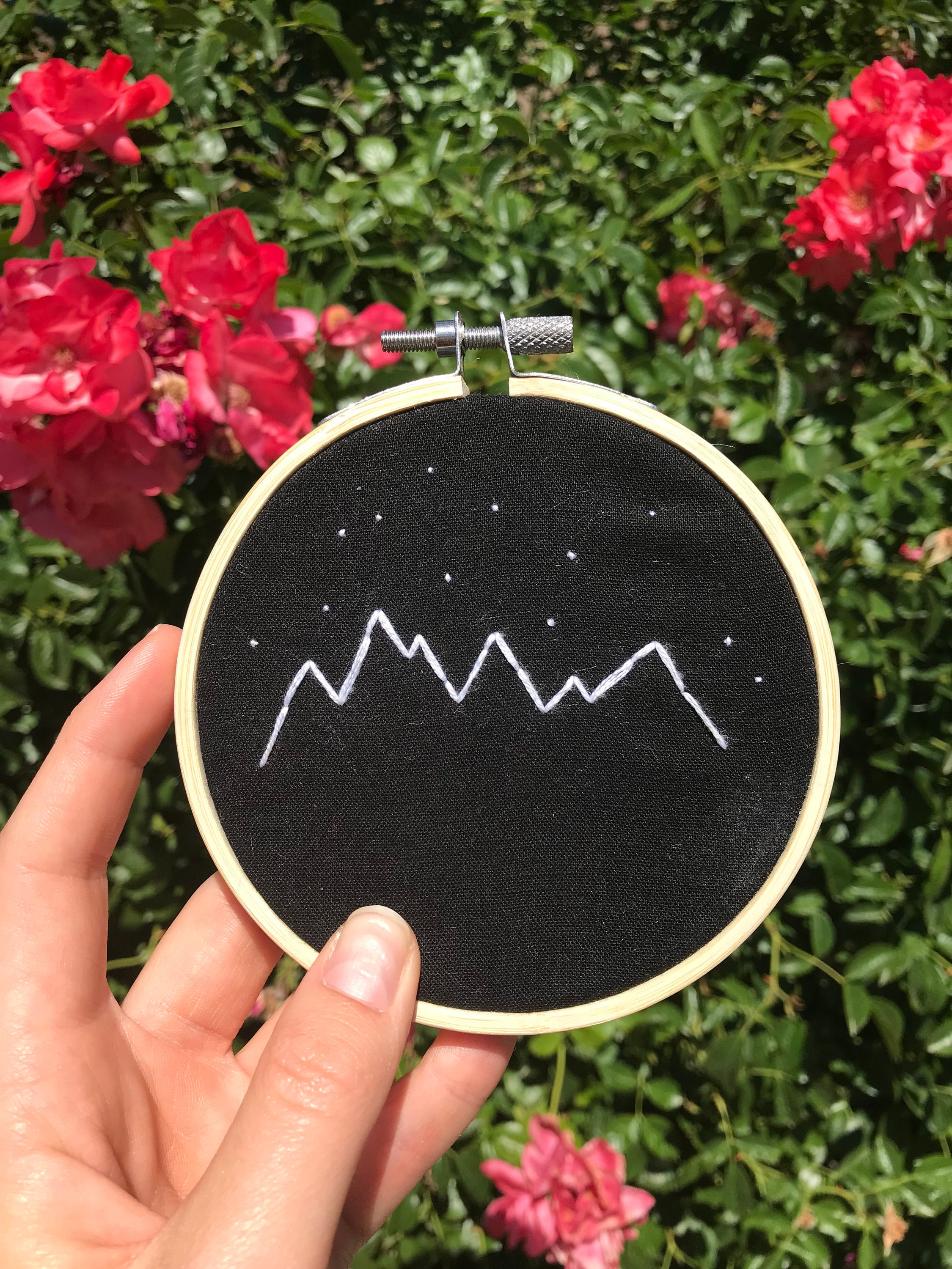 Simple Mountain Scene With Stars-4in. Embroidery Hoop - Etsy