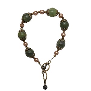 Vintage Style Celtic Bracelet with Connemara Marble Beads & Antique Gold Brass | Irish Heritage Jewelry | 9&quot; Length | Gift Pouch Included