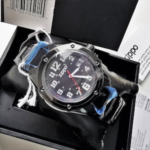 Massive Watch ZIPPO 45014-YF Men's Dress Large Watch Black Analog Dial Date Stainless Steel Band Quartz Japanese Movement NEW with Box