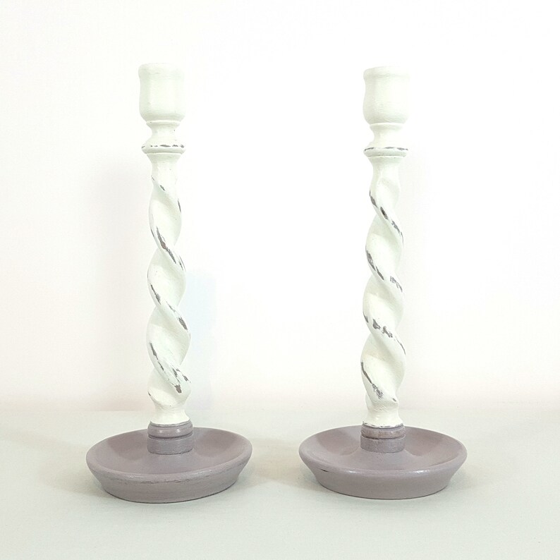 Pair of quirky barley twist candle holders handpainted Etsy