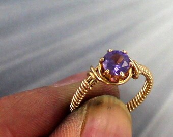 Alexandrite   Ring -  14kt  Rolled Gold ---- Lab Created -  Made To Fit ------ Size 5 To 15 -  Wire Wrapped - June Birthstone