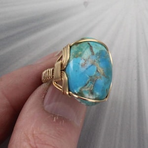 Blue  Turquoise Ring -----14kt Rolled Gold  - Size 5 to 15 - Gift For Her - Turquoise Jewelry - Hand Crafted - Gold Ring - Hand Made