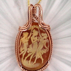 Carved Shell Cameo Necklace  -  14kt Rolled Rose Gold Setting -   Wire Wrapped - Gift For Her