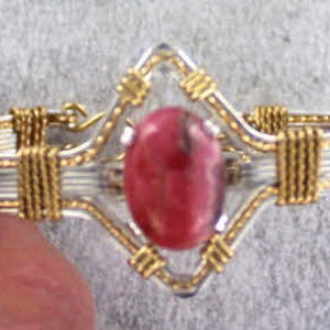 Rhodochrosite  Gemstone Bracelet - 14kt Rolled Gold - Silver and Gold -  Size  6 to 8 1/2 - Wire Wrapped - Bangle Bracelet - Hand Crafted