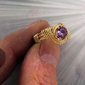 Amethyst Ring, February Birthstone in 14kt Rolled Gold -- Made to fit ------ Size 6 to 15 wire wrapped