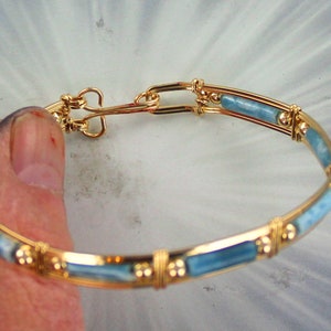 Larimar Gemstone Bracelet - 14kt. Rolled Gold - -- size  6 to 8 -  Wire Wrapped - Bangle bracelet-   Gemstone Bracelet