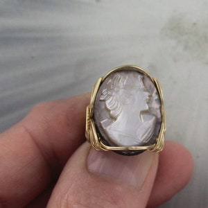 CLOSE OUT - Vintage Antique   Cameo Ring -  14kt. Rolled Gold --  Made to order --Size 5 TO 15 - -- Wire Wrapped - Hand Crafted - Hand Made