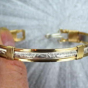 Sterling Silver and 14kt Rolled Gold Bracelet sizes 5 to 9 Wire Wrapped, Handcrafted