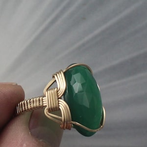 Genuine  Emerald Ring  - 14kt Rolled Gold - Made to fit - Size 6 to 15 - - Wire Wrapped - Hand Crafted