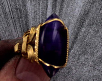 Amethyst Ring, February Birthstone in 14kt Rolled Gold -- Made to fit ------ Size 5 to 15 wire wrapped