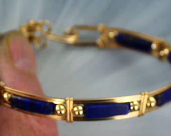 Denim Lapis Lazuli  Bracelet - 14kt Rolled Gold -  Size  6 to 8  - Blue Lapis Bracelet  - Bangle Bracelet - Gemstone bracelet