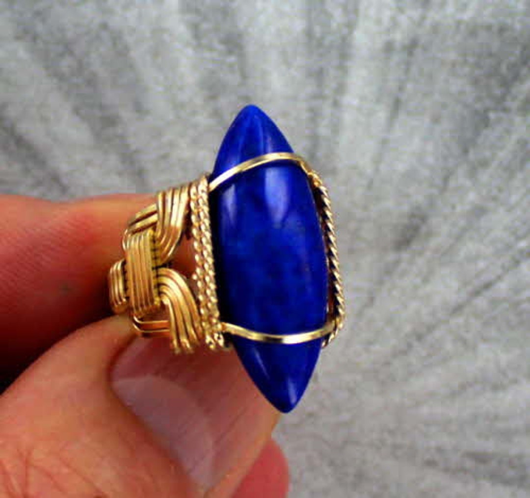 Lapis Lazuli Ring in 14kt. Rolled Gold Made to Fit Size 5 to 15 wire