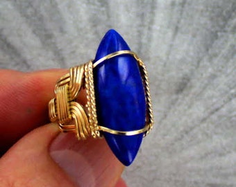 Lapis Lazuli Ring in 14Kt. Rolled Gold ---- -- Made to fit ------ Size 5 to 15 ----Wire Wrapped