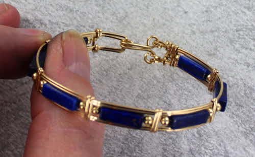 Lapis Lazuli  Bracelet - 14kt Rolled Gold -  Size  6 to 8  - Wire Wrapped - Bangle Bracelet - Gemstone bracelet -Hand Crafted - Hand Made