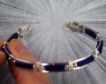 Men/'s Women Lapis Sterling Silver Bracelet 925 Cross Bead Gemstone DiyNotion Handmade BR312