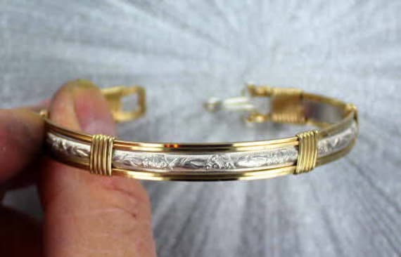 Silver and Gold Bracelet cuff bracelet 14kt Rolled Gold and | Etsy