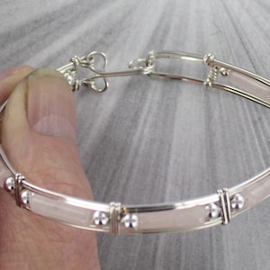 Rose Quartz Gemstone Bracelet in  Sterling Silver  size  6 to 8  Wire Wrapped, Bangle bracelet, gemstone bracelet