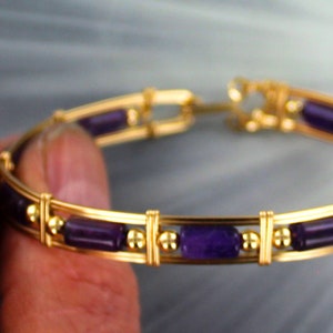 Amethyst Gemstone Bracelet - 14kt Rolled Gold - Gemstone Bracelet Cuff Bracelet - Amethyst jewelry