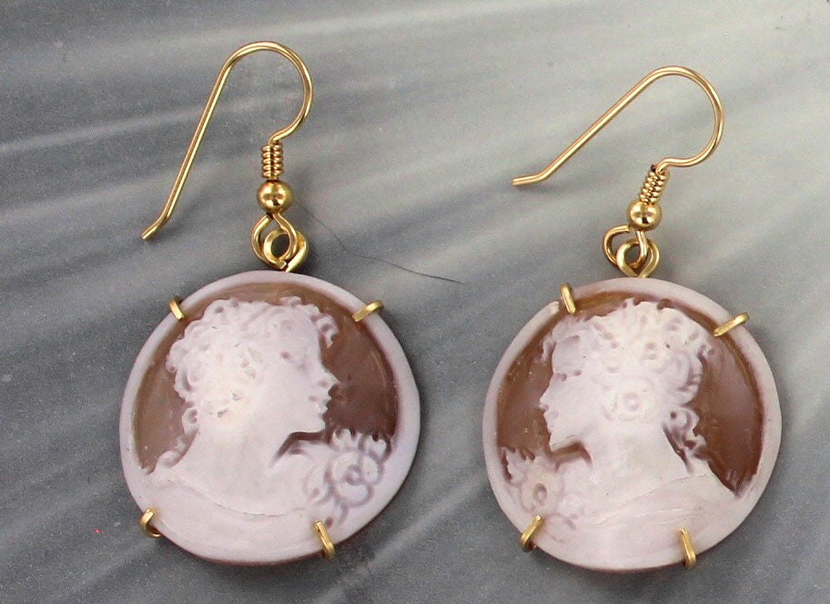 Vintage Cameo Earrings With French Hooks ----carved in Italy