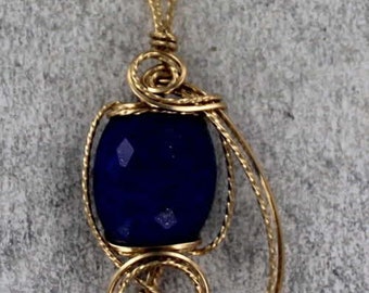 Lapis Lazuli   Necklace In 14KT. Rolled Gold, gift for her, Wire Wrapped, With Chain