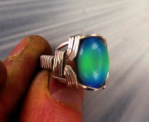 Mood Ring sterling Silver Made to Fit Size 5 to 15 wire Wrapped Mood Changing Jewelry Hand Crafted Hand Made Etsy