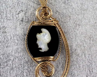 Cameo Pendant Necklace- 14kt Rolled Gold Setting - Hand Carved  Mother of Pearl  - Gift for Her