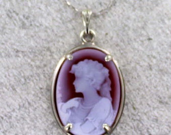 Red Agate Cameo - Necklace -  Sterling Silver - Carved In Germany ---Gift For Her - With Chain