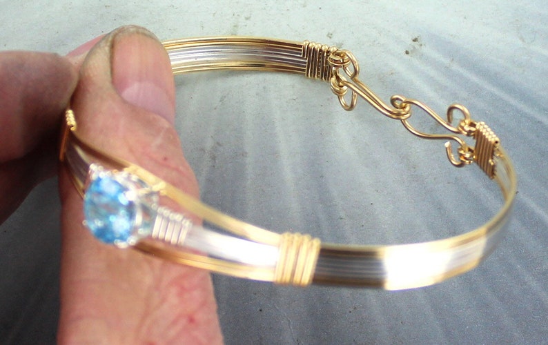Blue Topaz Gemstone Bracelet 14kt Rolled Gold size 6 to 8 Bangle bracelet Gemstone Bracelet image 2