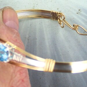 Blue Topaz Gemstone Bracelet 14kt Rolled Gold size 6 to 8 Bangle bracelet Gemstone Bracelet image 3