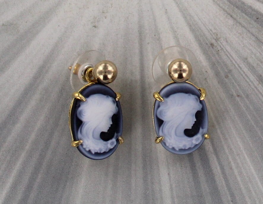 Ring Earrings Blue Agate Cameo Ring Blue Agate Cameo Earrings