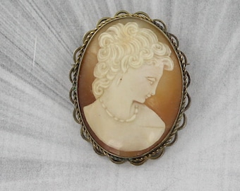 Antique Cameo - Shell   Cameo Pendant Necklace  Carved in Italy  in Sterling Silver - - Gift For Her