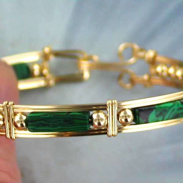 Malachite  Gemstone Bracelet - 14kt Rolled Gold - Gemstone Bracelet - Cuff Bracelet -