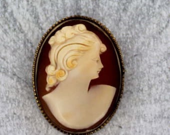 Vintage Antique Shell Cameo Pendant and Pin  Carved  -  in 14kt Rolled Gold Setting