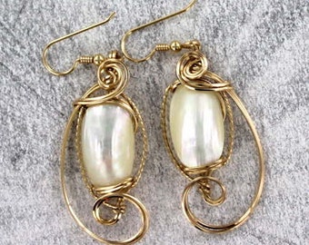 Mabe   Pearl   Earrings  - 14kt Rolled Gold  Settings - Gift For Her