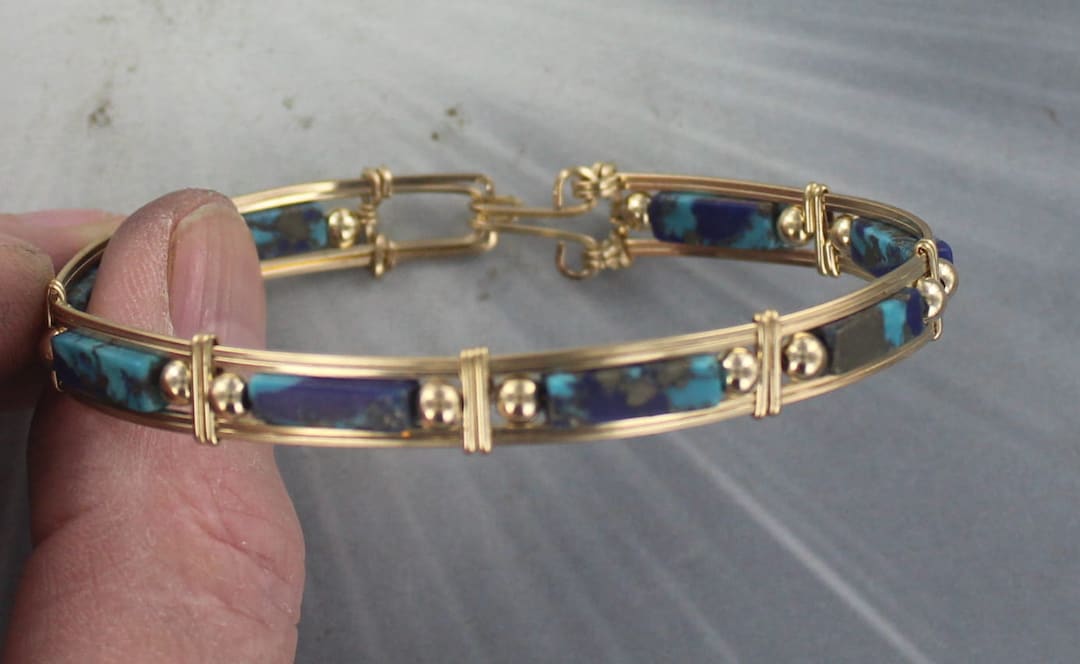 Lapis Lazuli and Turquoise Bracelet - 14kt Rolled Gold - Size 6 to 8 ...