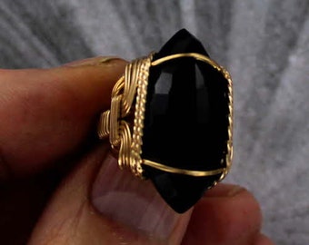 Black Onyx Ring in 14Kt. Rolled Gold ---- -- Made to fit ------ Size 5 to 15 ----Wire Wrapped