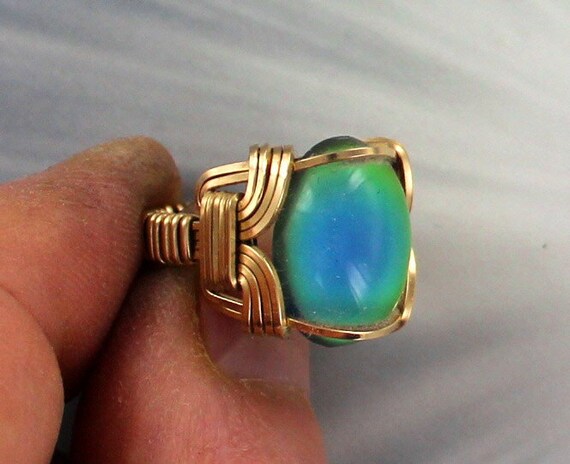Mood Ring --14kt Rolled Gold ---- -- Made to fit ------ Size to 15  ----Wire Wrapped Mood Changing Jewelry