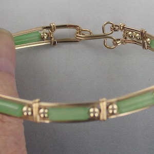 Jade Gemstone Bracelet in 14kt Rolled Gold -   size  6 to 8  Wire Wrapped, Bangle bracelet, gemstone bracelet