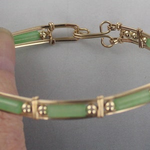 Jade Gemstone Bracelet in 14kt Rolled Gold -   size  6 to 8  Wire Wrapped, Bangle bracelet, gemstone bracelet - Cuff Bracelet - Bangle