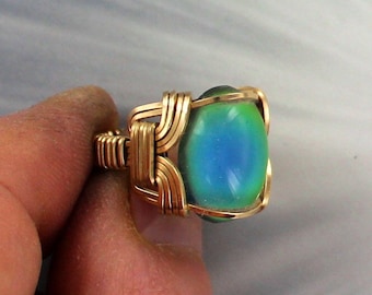 Mood Ring  --14kt Rolled Gold ---- -- Made to fit ------ Size 5 to 15 ----Wire Wrapped -  Mood Changing Jewelry